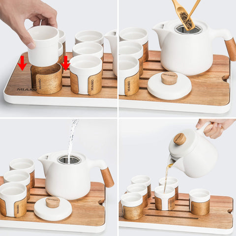Japonski set za čaj beli + skodelice za kavo Luxe črna